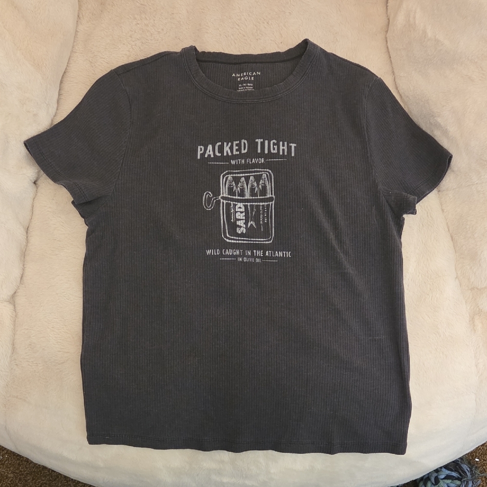 American Eagle Outfitters Gray Hey Baby Tee